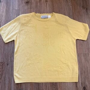 Vtg Alfred Dunner Short Sleeve Sweater Women’s LP Yellow Daisy Flower Butterfly